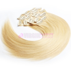 Fast Shipping 100% Brazilian Virgin Remy Clips In Human Hair Extensions Full Head #613