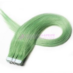 Skin Weft No Shedding Tape Hair Silky Straight Green color