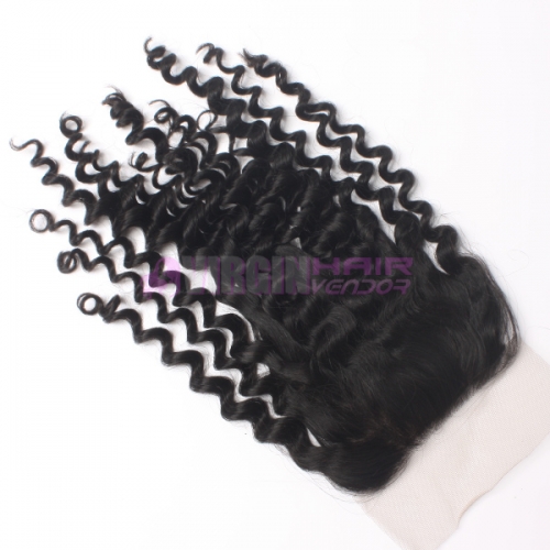 8-18 Inch Good grade 4x4 inch Silk Base Lace Closure Kinky Curl  Free part & Middle part three part