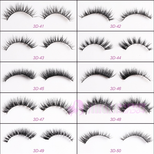 NO.41-50 Fashionable 3D Style Siberian Mink Fur Hair Natural Wispy Faux False Eyelashes