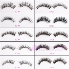 NO.21-30 Factory supply private label natural 100% real mink 3d hair strip eyelahses