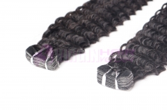 Wholesale virgin brazilian kinky curly tape in human hair extensions #1b