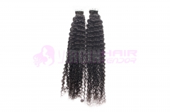 Wholesale virgin brazilian deep curly tape in human hair extensions #1b