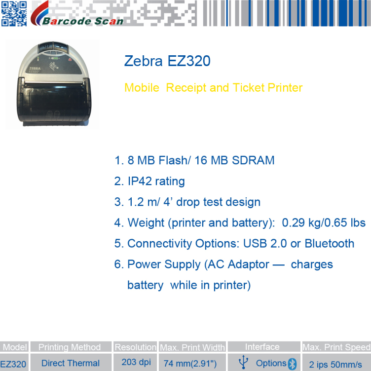 Wireless Bluetooth Printer Zebra EZ320 Mobile Printer