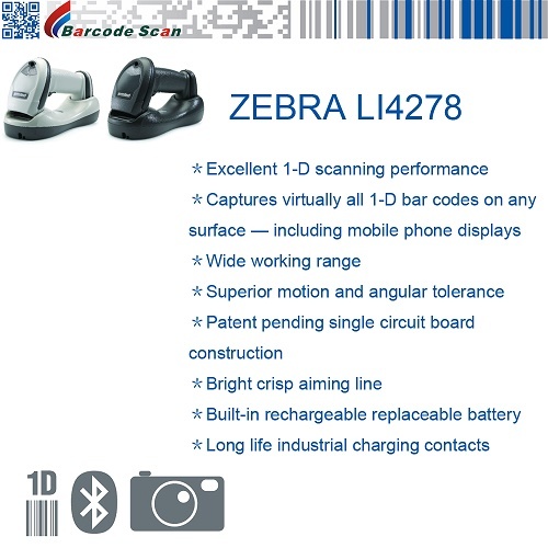 Zebra Symbol LI4278 Cordless Bluetooth Linear Imager Barcode Reader