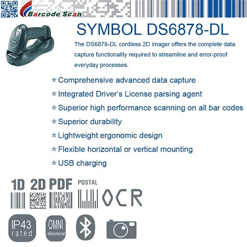 Zebra DS6878 Series Tableau 2D Imager sans fil Bluetooth Barcode Scanner