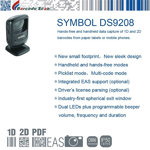 Zebra DS9208 omnidireccionales manos libres 2D imagen del escáner de código de barras