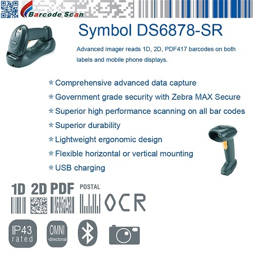 Zebra DS6878 Series Tableau 2D Imager sans fil Bluetooth Barcode Scanner