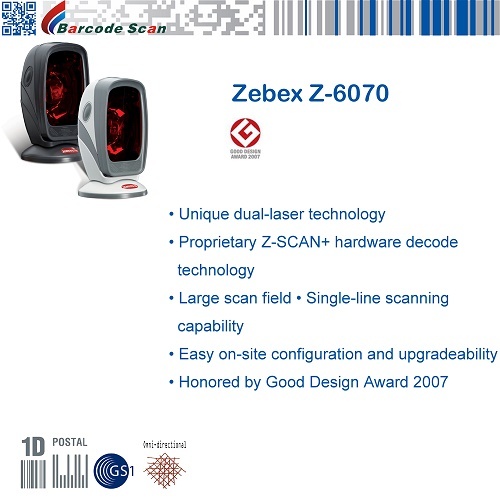 Zebex z-6070 Lector omnidireccional manos libres de doble láser