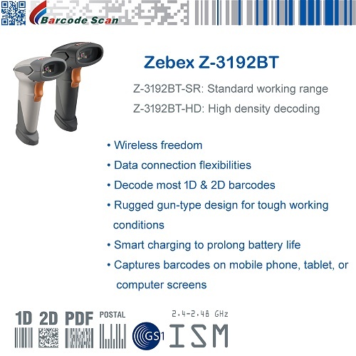 Zebex Serie Z-3192BT Lector de imágenes 2D tipo pistola inalámbrica