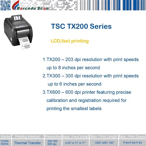 TSC TX200 Series of thermal transfer desktop barcode printer