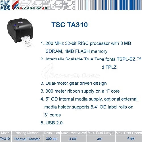 TSC TA210 Series thermal transfer desktop label printer