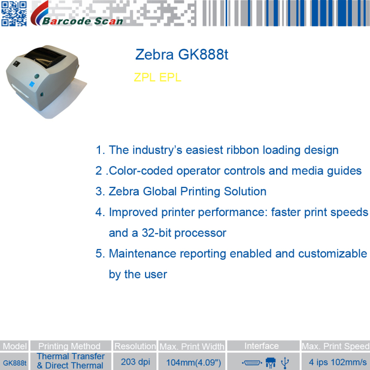 Desktop Thermal Printer Zebra gk888t