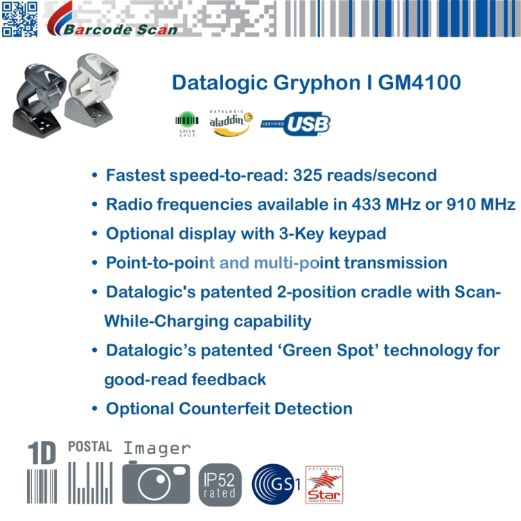 Datalogic Gryphon I GM4100 sans fil lecteur d'imagerie linéaire