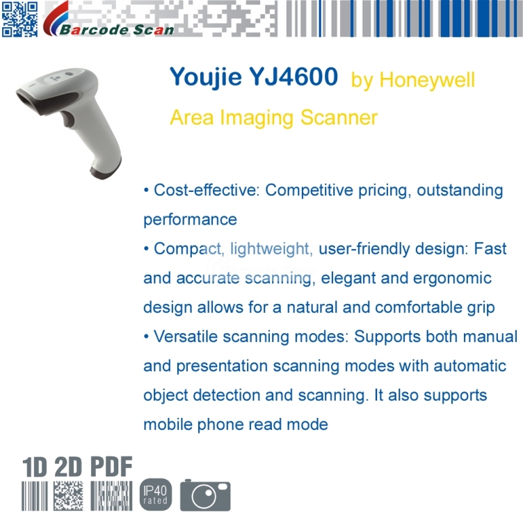 Honeywell Youjie 4600 Scanner de código de barras de imagens de área