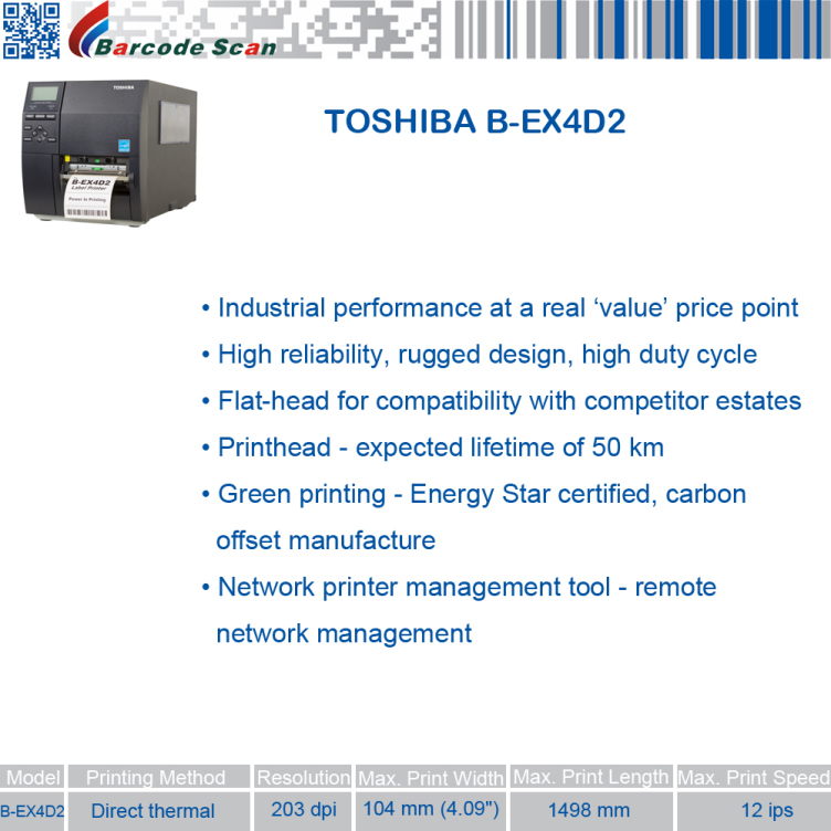 Imprimante d'étiquettes code-barres industrielle TOSHI BA TEC B-EX4D2 B-EX4T2