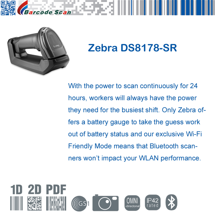 Lecteur de code-barres d'imageurs portables 2D sans fil série Zebra DS8178