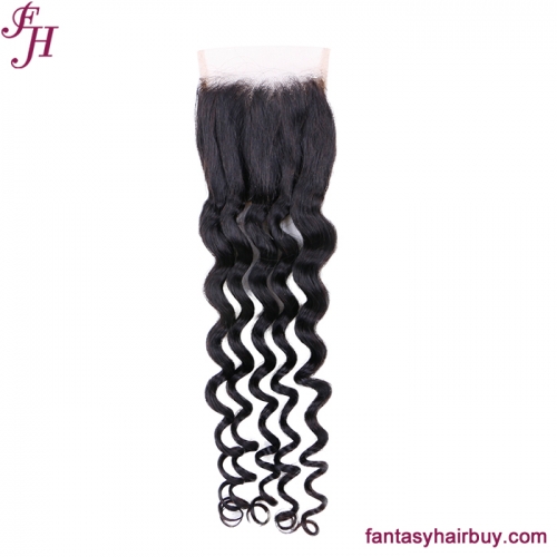 FH Wholesale Loose Deep Wave Indian Hair 4x4 Transparent Lace Closure
