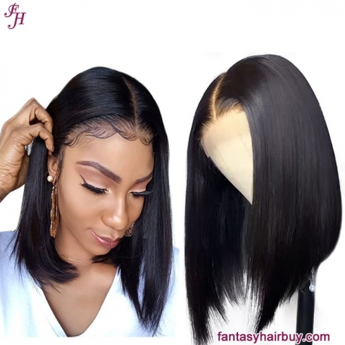 FH human hair 4×4 transparent lace closure straight Bob Wig customized ready to ship