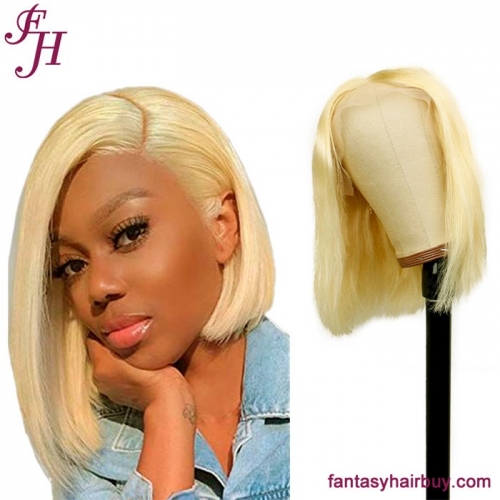 FH factory wholesale 13×4 short #613 blonde transparent lace frontal wig customized ready to ship