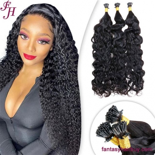 FH Wholeslae fussion i tip keratin water wave/Deep Wave/Deep Curly human hair extension