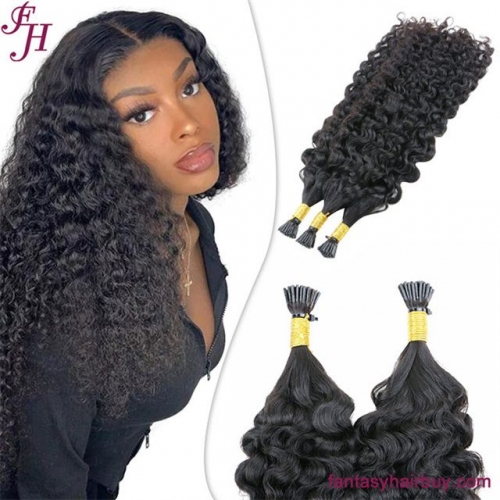 FH Raw virgin indian human hair deep curly i tip hair extension