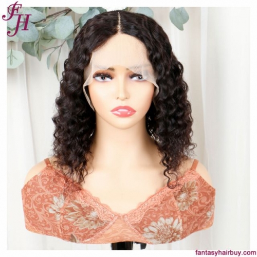 FH natural black 13x1x6 transparent lace frontal deep wave short bob wig