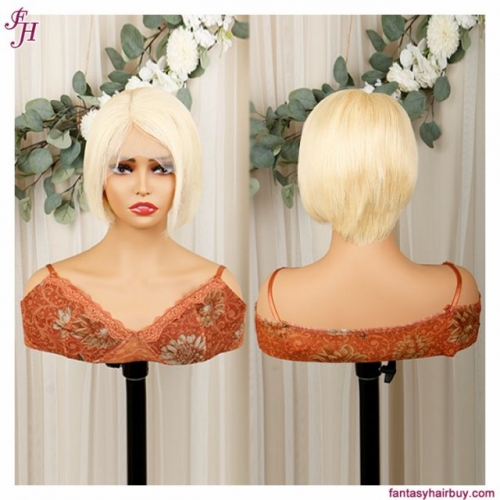 FH side part 13×1 transaprent lace frontal blonde 613 hair bob pixie wig