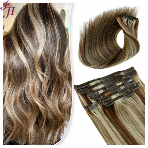 FH balayage highlight #P4/613 human hair extensions clip in dropshipping