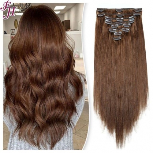 FH chocolate brown #4 straight clip in hair extensions 100human hair