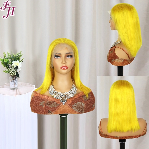 FH 13x4 colorful front lace wig color yellow straight style Bob Wig ready to ship