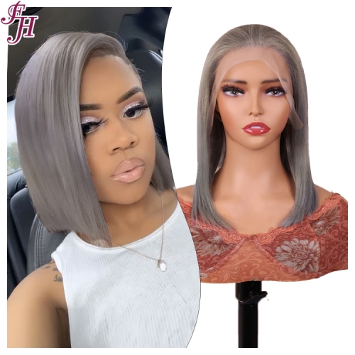 FH 13x4 colorful front lace wig #Grey color straight style Bob Wig ready to ship
