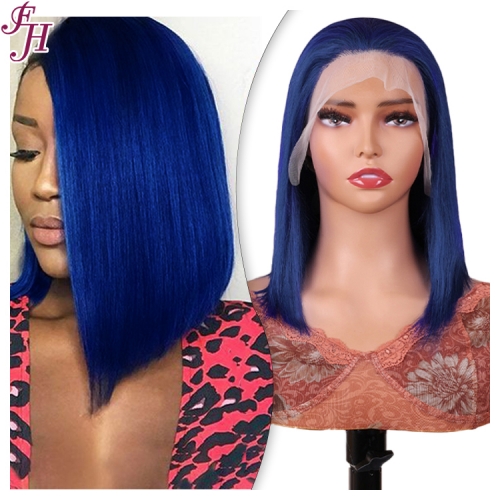 FH 13x4 colorful front lace wig blue color straight style Bob Wig ready to ship