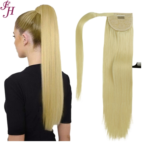 FH high quality natural human hair straight style color #613 easy velcro ponytail extension 7-10days to prepare