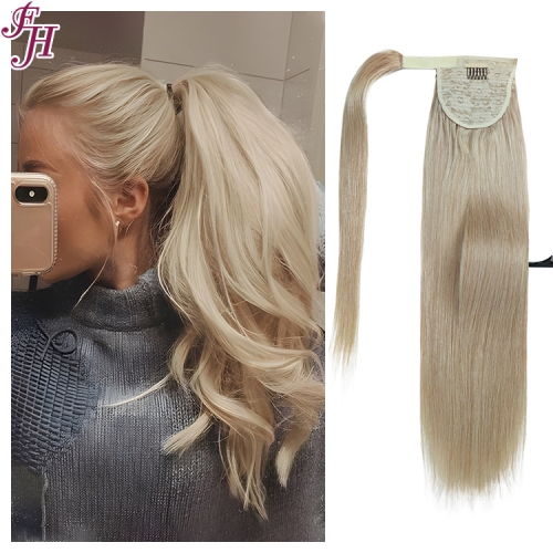 FH high quality natural human hair straight style color #18K easy velcro ponytail extension 7-10days to prepare