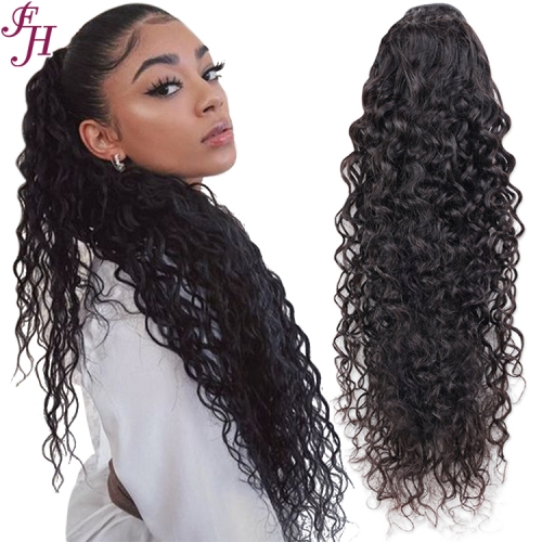 FH High quality natural human hair water wave style drawstring ponytail ready to ship in stock
