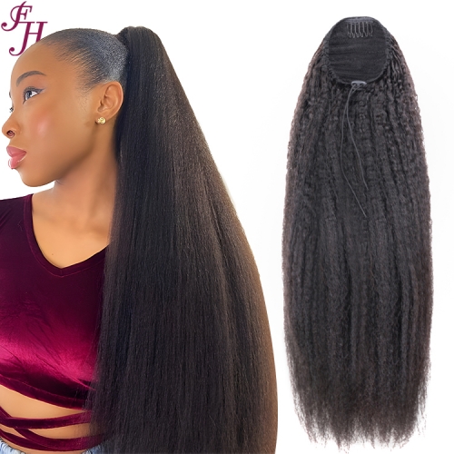 FH High quality natural human hair kinky straight style drawstring ponytail ready to ship in stock