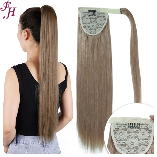 FH high quality natural human hair straight style color #10A easy velcro ponytail extension 7-10days to prepare