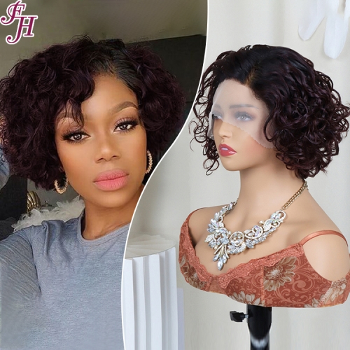 FH high quality natural human hair color #T99J machine made wig non lace pixie wig