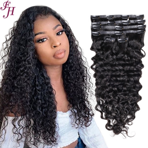 FH direct wholesale superior quality 100% real human hair water wave seamless PU clip ins hair extension are ready