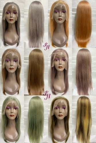 FH factory whoelsale fashionable 100% real human hair transparent lace wig highlight color straight lace wig