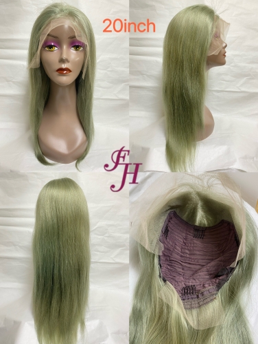 FH factory whoelsale fashionable 100% real human hair transparent lace wig highlight color L-green straight lace wig