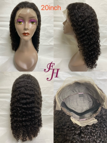 FH wholesale new fangle full thick 100% real human hair transparent lace wig natural color curl lace front wig