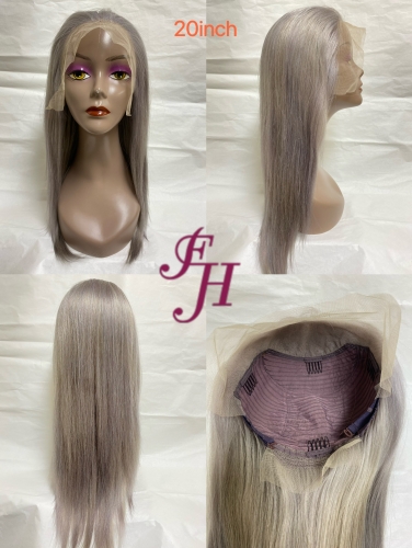 FH factory whoelsale fashionable 100% real human hair transparent lace wig highlight color L-grey straight lace wig