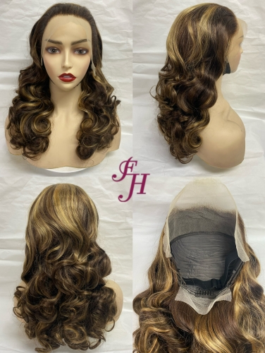 FH direct wholesale new arrival 100% real human hair transparent lace wig color #P4/27 wavy lace frontal wig