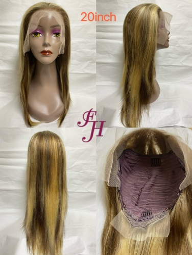 FH factory whoelsale fashionable 100% real human hair transparent lace wig highlight #P4/27 straight lace wig