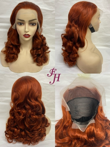 FH direct wholesale new arrival 100% real human hair transparent lace wig color #350 wavy lace frontal wig