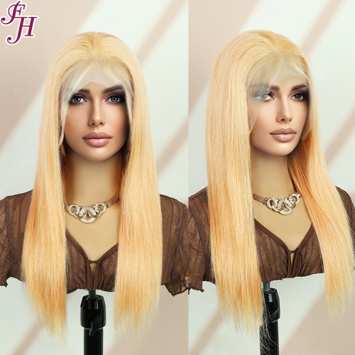 FH factory whoelsale fashionable 100% real human hair transparent lace light orange color straight lace frontal wig