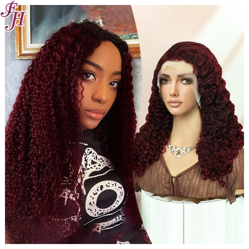 FH direct wholesale good volume 100% real human hair color #99J transparent lace curl frontal wig