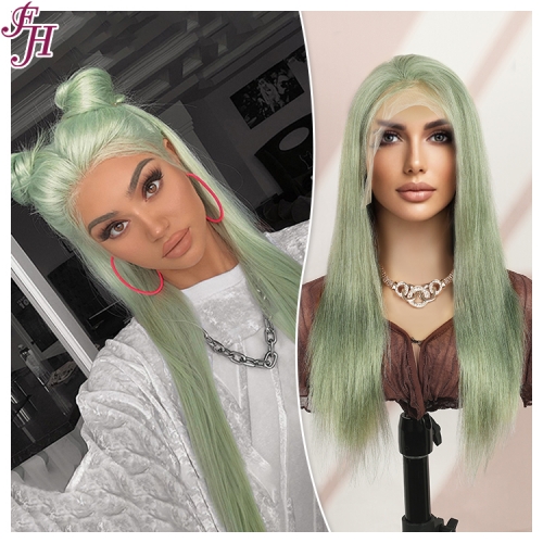 FH factory whoelsale fashionable 100% real human hair transparent lace light green color straight lace frontal wig